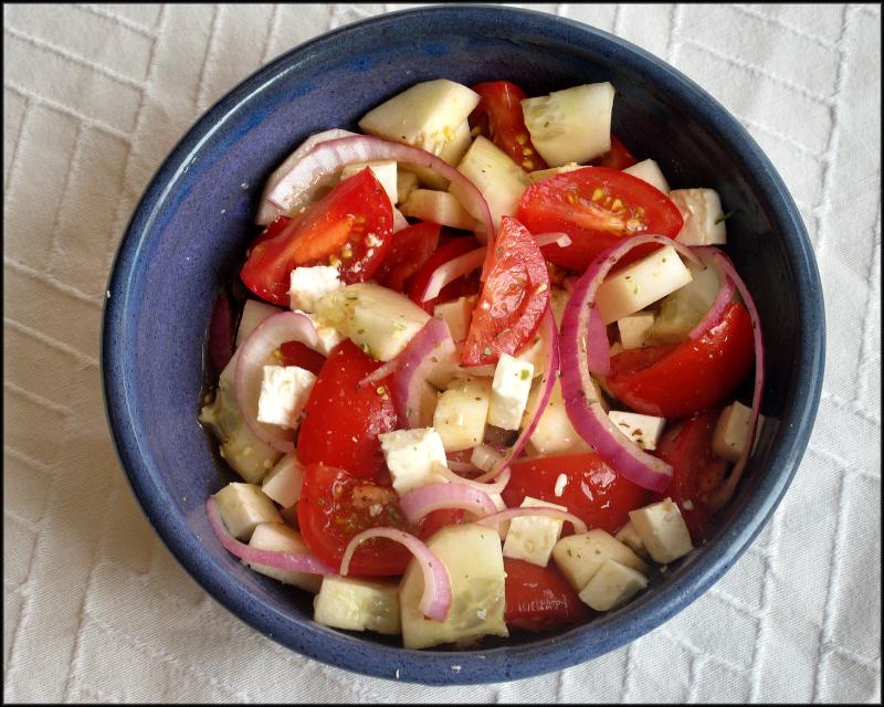 This classic summer salad of cucumber, tomato, red onion and feta cheese is deliciously dressed with a Balsamic vinaigrette. JACK CLEMONS PHOTO